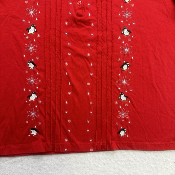 Vintage Shenanigans Christmas Shirt Womens 1X Red Penguins Snowflakes 3/4 Sleeve - Picture 4 of 12